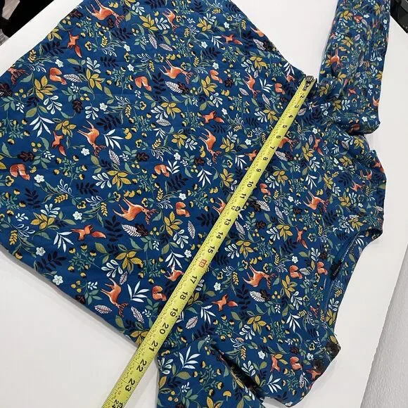 Talbots Woodland Ditsy Animal Print Quilted Sweatshirt Women's Large Blue Fairie - Picture 9 of 10